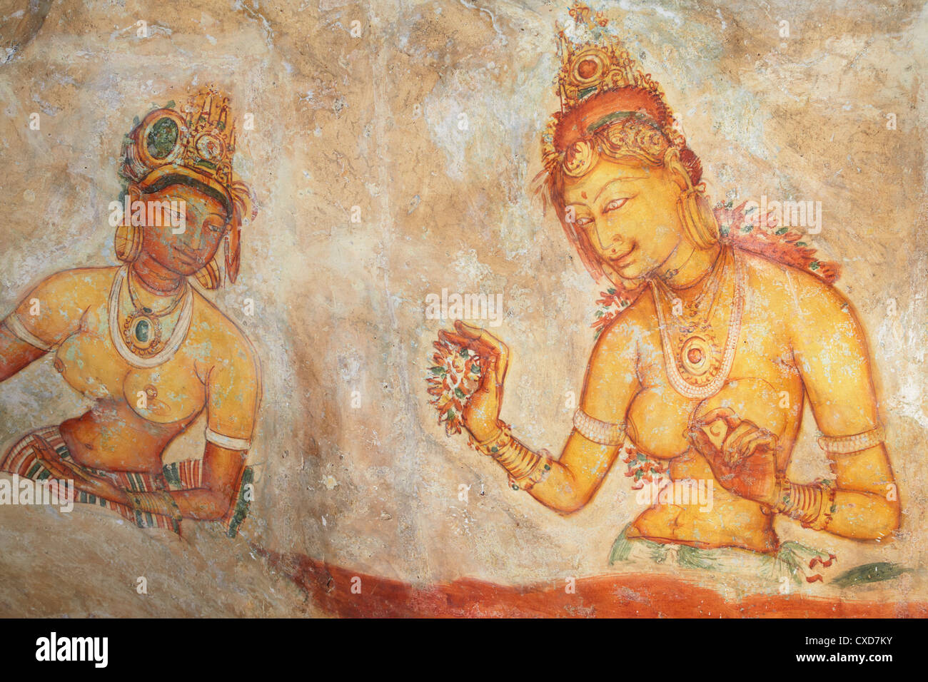 Fresques anciennes, Sigiriya, UNESCO World Heritage Site, North Central Province, Sri Lanka, Asie Banque D'Images