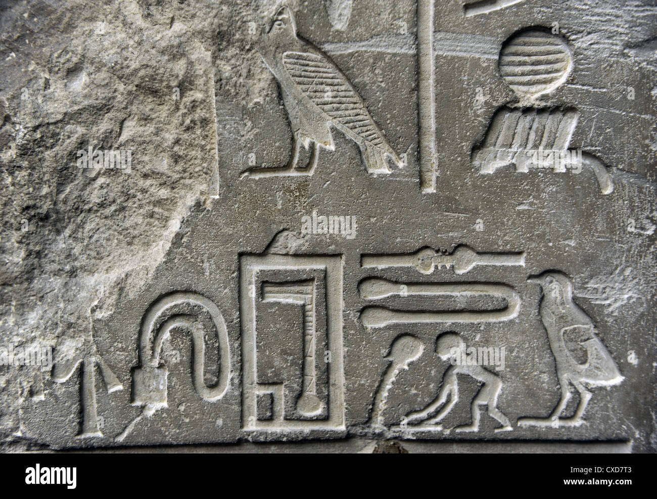 Relief représentant des hiéroglyphes de la tombe du temple-trésorier Setju. Sakkara, Égypte. La pierre calcaire. 4ème-5ème dynasties. Banque D'Images