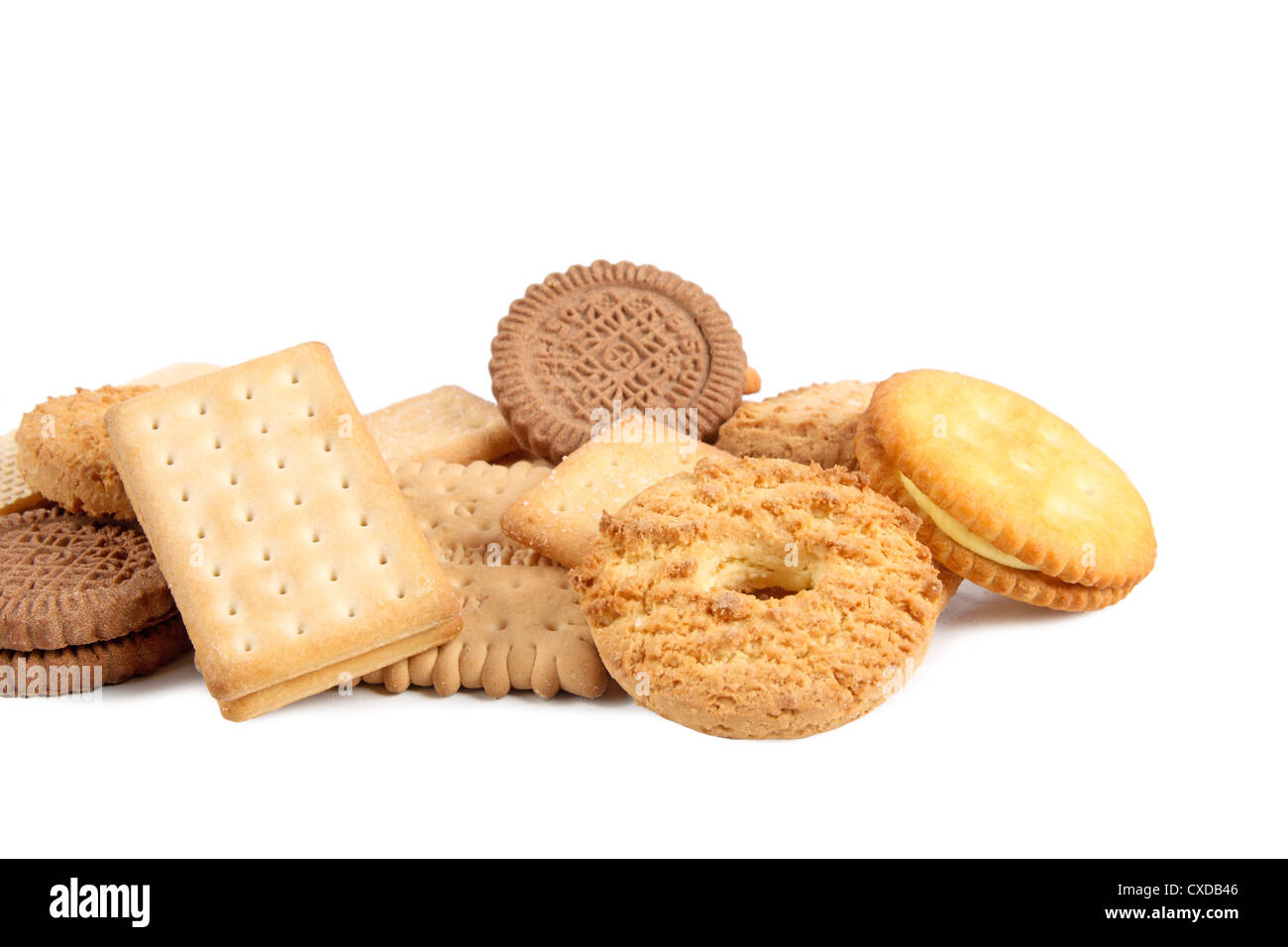 Un assortiment de biscuits isolated Banque D'Images