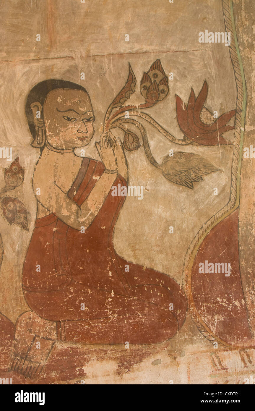 Murales, Pahto Sulamani, Bagan (Pagan), le Myanmar (Birmanie), l'Asie Banque D'Images