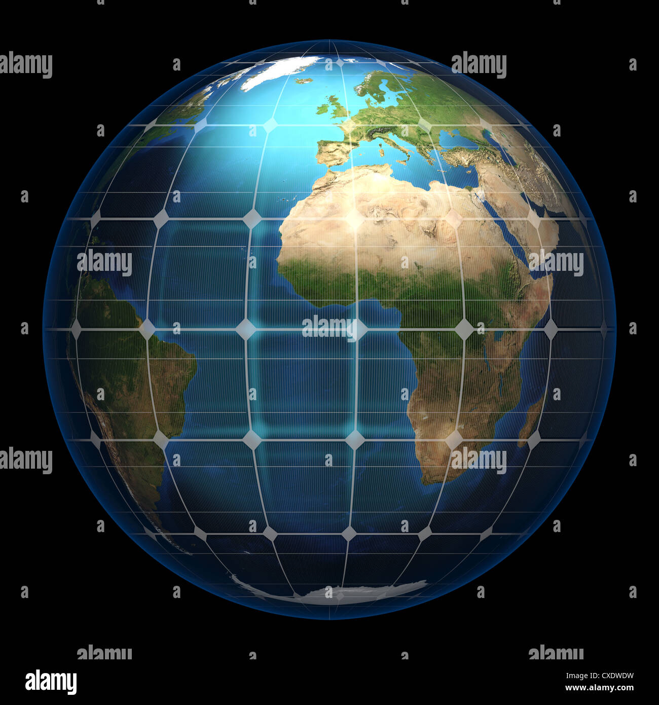 La planète terre dans un panneau de verre solaire sphérique - isolé (éléments de cette image fournie par la NASA) 3D Render Banque D'Images