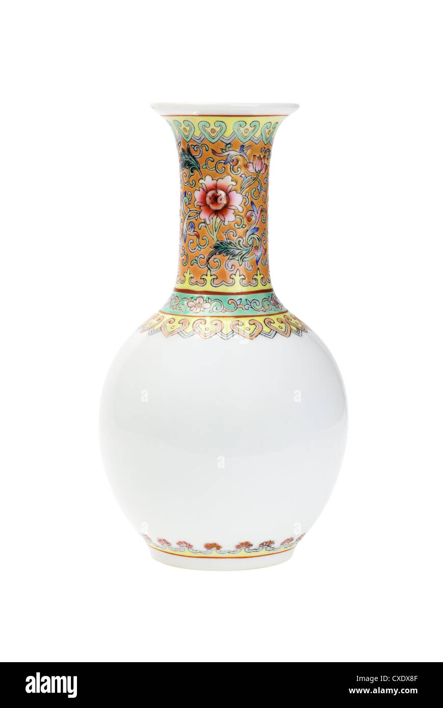 Vase en porcelaine chinoise sur fond blanc Banque D'Images