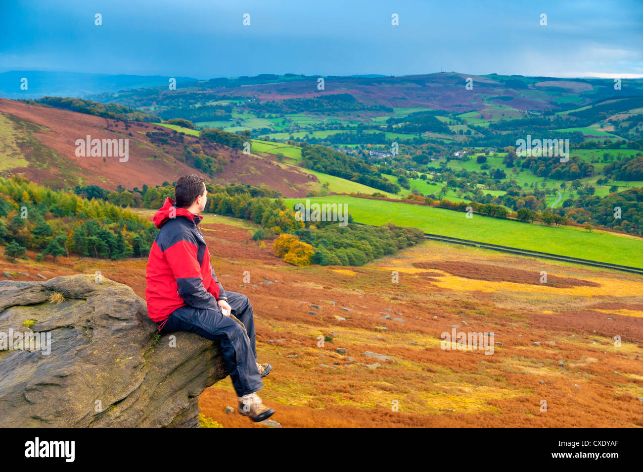 Stanage Edge, parc national de Peak District, Derbyshire, Angleterre Banque D'Images