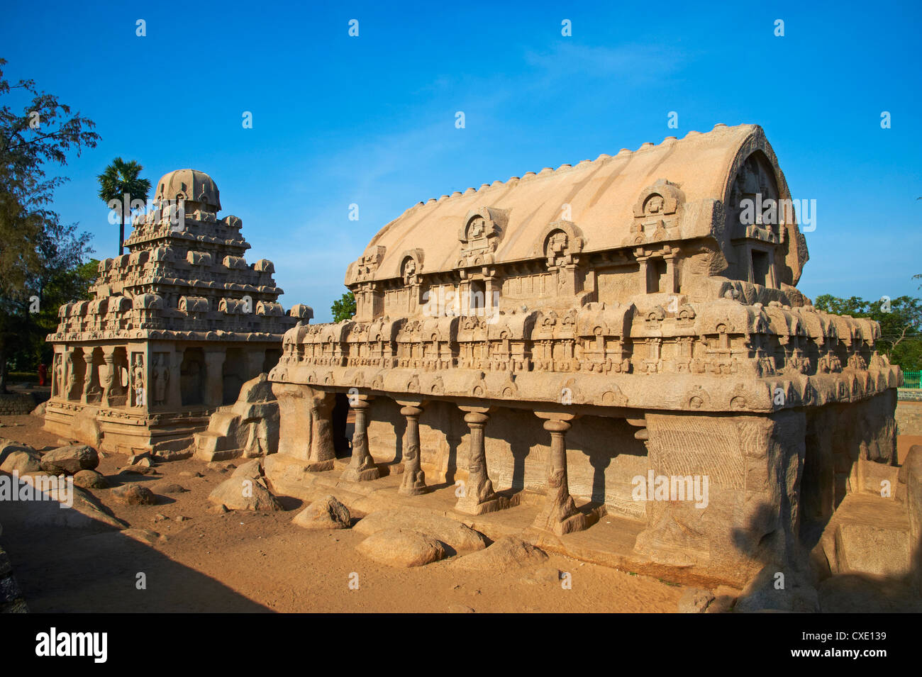 Cinq Ratha, Mamallapuram (Mahabalipuram), UNESCO World Heritage Site, Tamil Nadu, Inde, Asie Banque D'Images