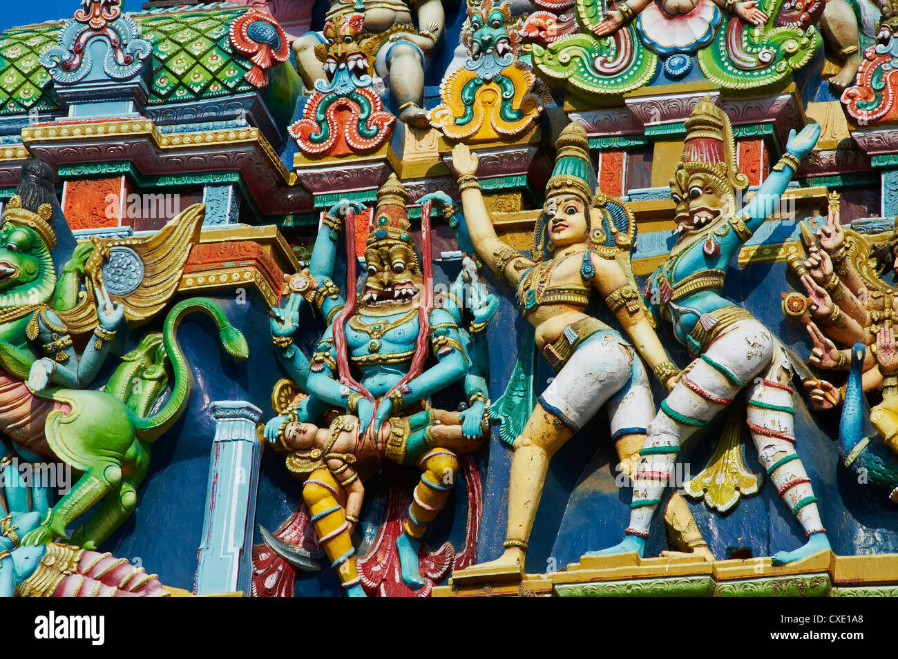 Détail, Sri Meenakshi temple, Madurai, Tamil Nadu, Inde, Asie Banque D'Images