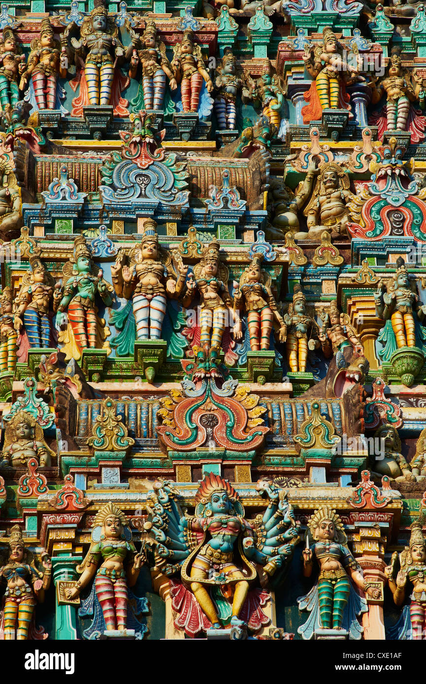 Détail, Sri Meenakshi temple, Madurai, Tamil Nadu, Inde, Asie Banque D'Images