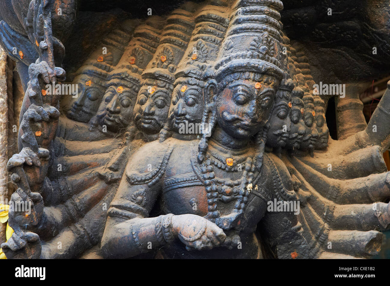 La sculpture à l'entrée de l'Petit marché Mandapa, Madurai, Tamil Nadu, Inde, Asie Banque D'Images