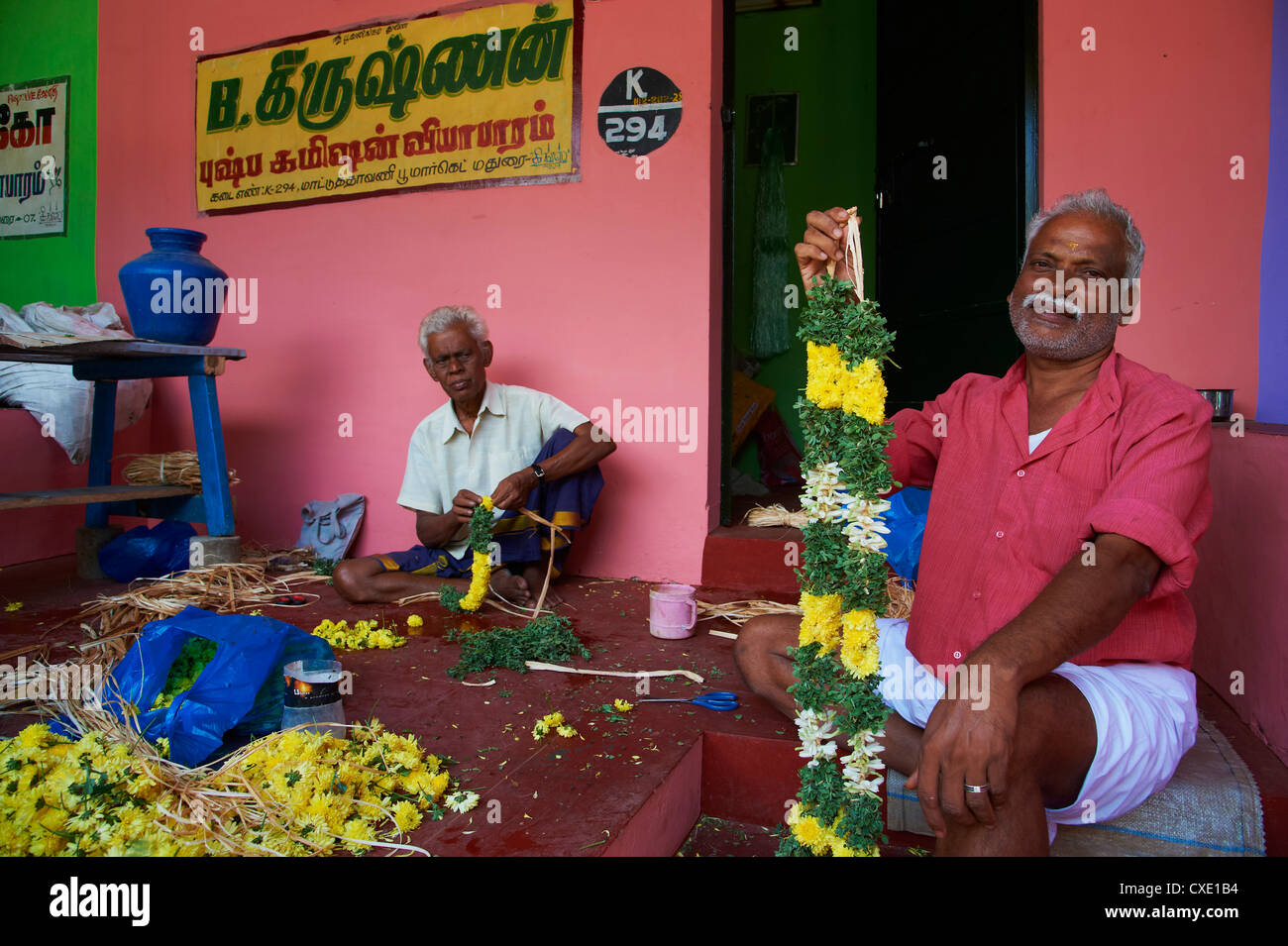 Marché aux Fleurs, Madurai, Tamil Nadu, Inde, Asie Banque D'Images