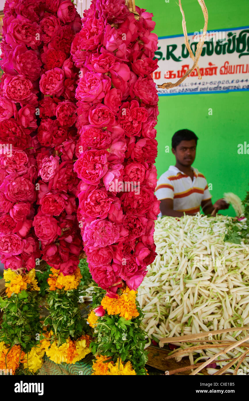 Marché aux Fleurs, Madurai, Tamil Nadu, Inde, Asie Banque D'Images