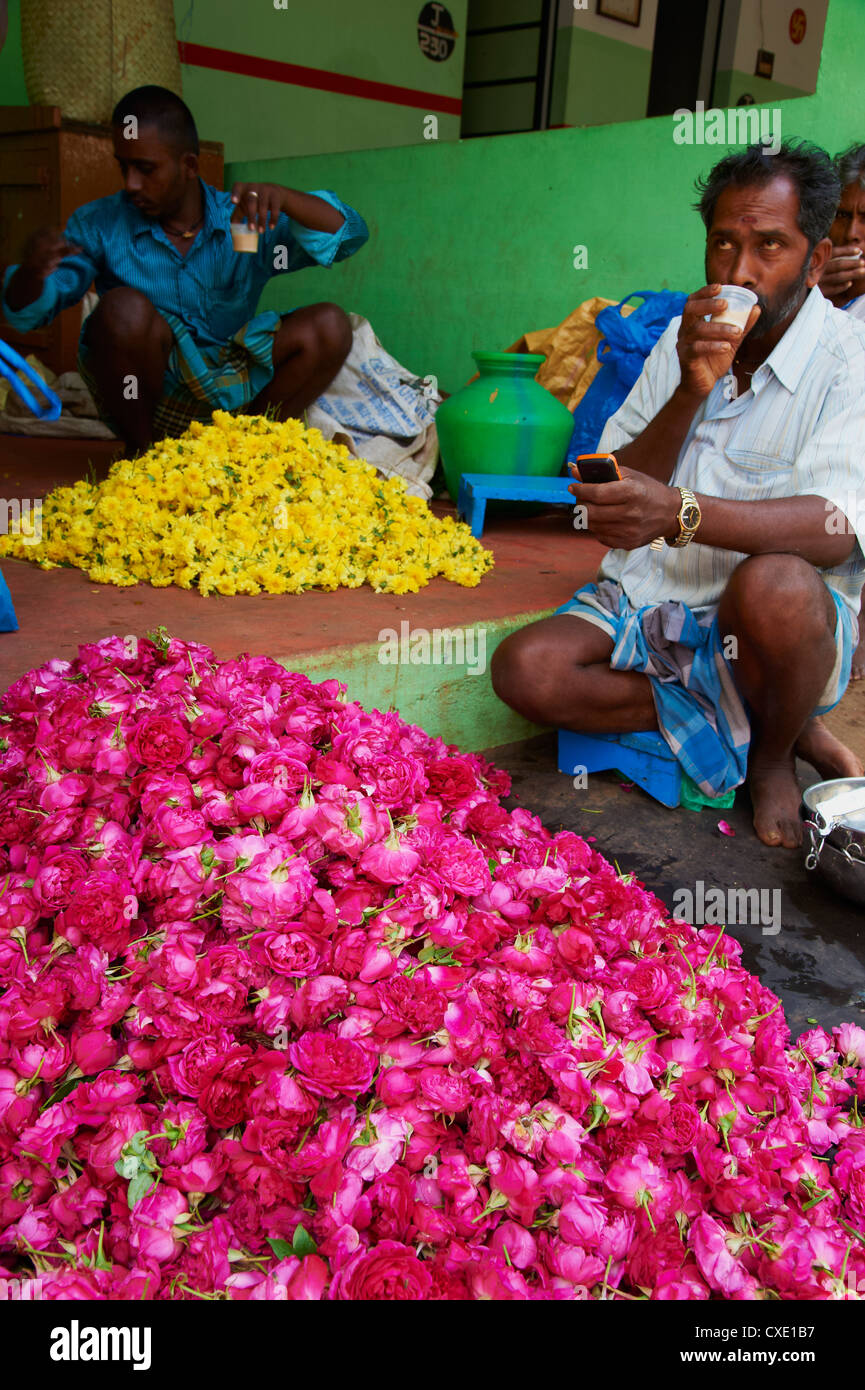 Marché aux Fleurs, Madurai, Tamil Nadu, Inde, Asie Banque D'Images