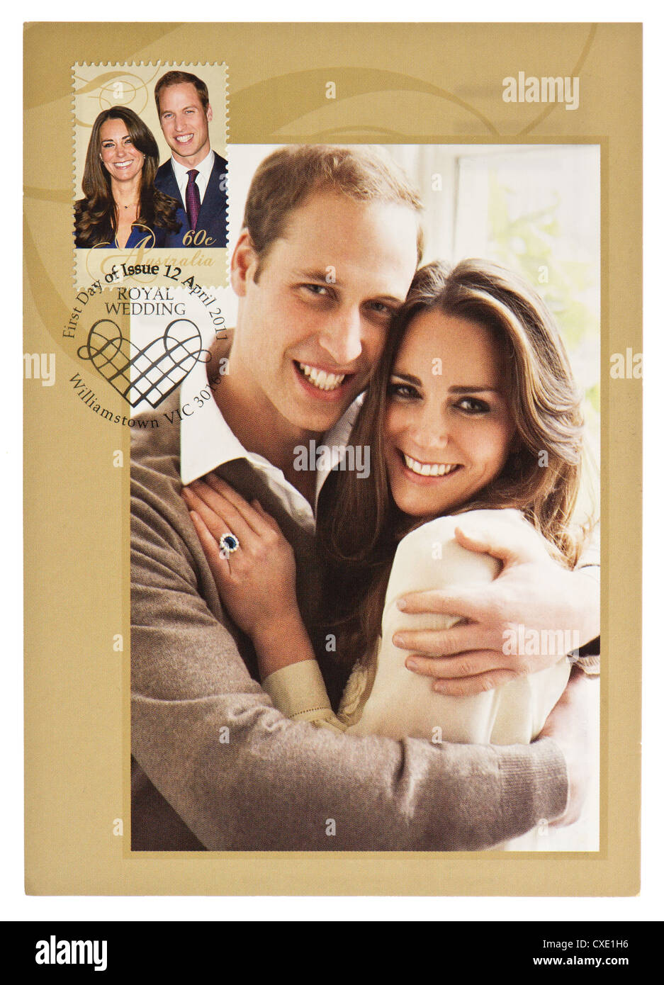 Carte postale et timbre-poste imprimé en Australie montre le prince William et Kate Middleton, duc et duchesse de Cambridge, vers 2 Banque D'Images