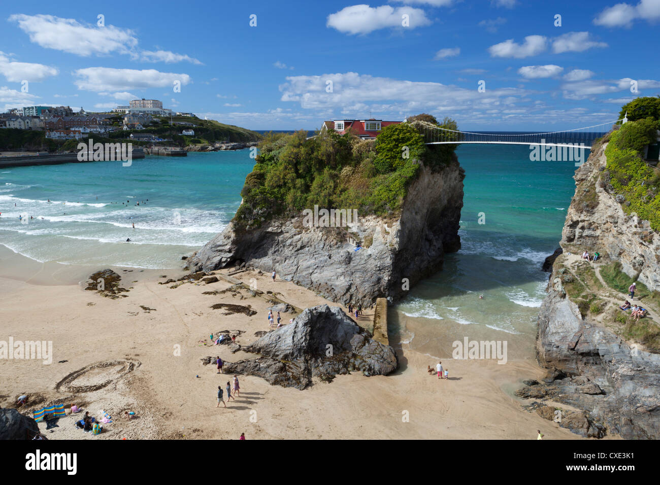 Plage de Towan et l'Île, Newquay, Cornwall, Angleterre Banque D'Images
