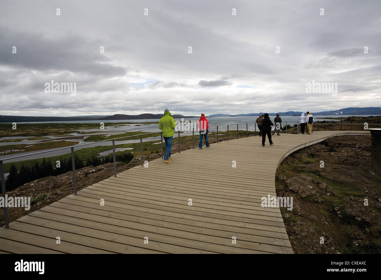 Les touristes à Pingvellir (Parc National de Thingvellir), Islande Banque D'Images