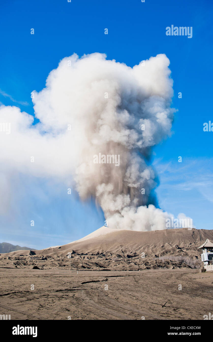 Le Mont Bromo éruption volcanique de l'envoi d'un nuage de cendres, l'Est de Java, Indonésie, Asie du Sud, Asie Banque D'Images