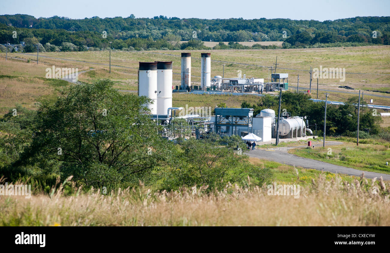 L'infrastructure de collecte de gaz méthane vu sur Monticule nord dans la décharge de Fresh Kills Staten Island à New York Banque D'Images