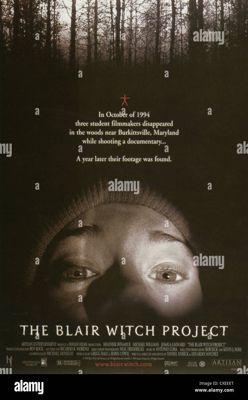 THE Blair Witch project affiche pour 1999 Haxan Films Production Banque D'Images