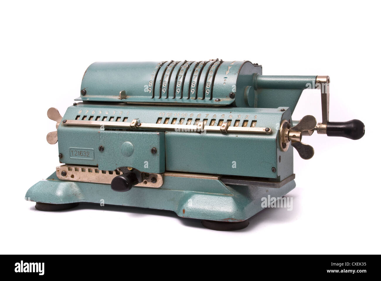 Calculatrice Vintage sur fond blanc Banque D'Images