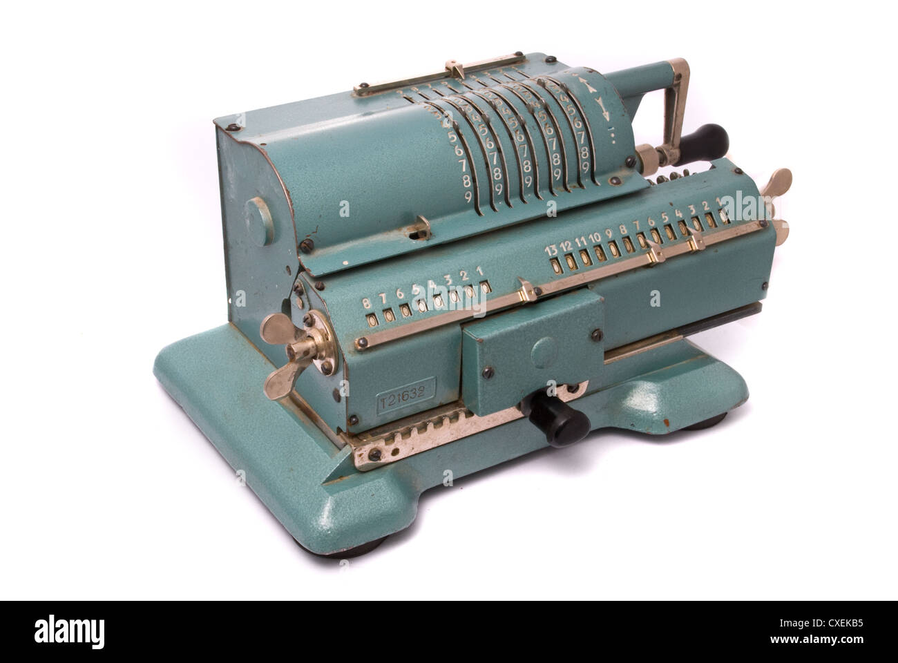 Calculatrice Vintage sur fond blanc Banque D'Images