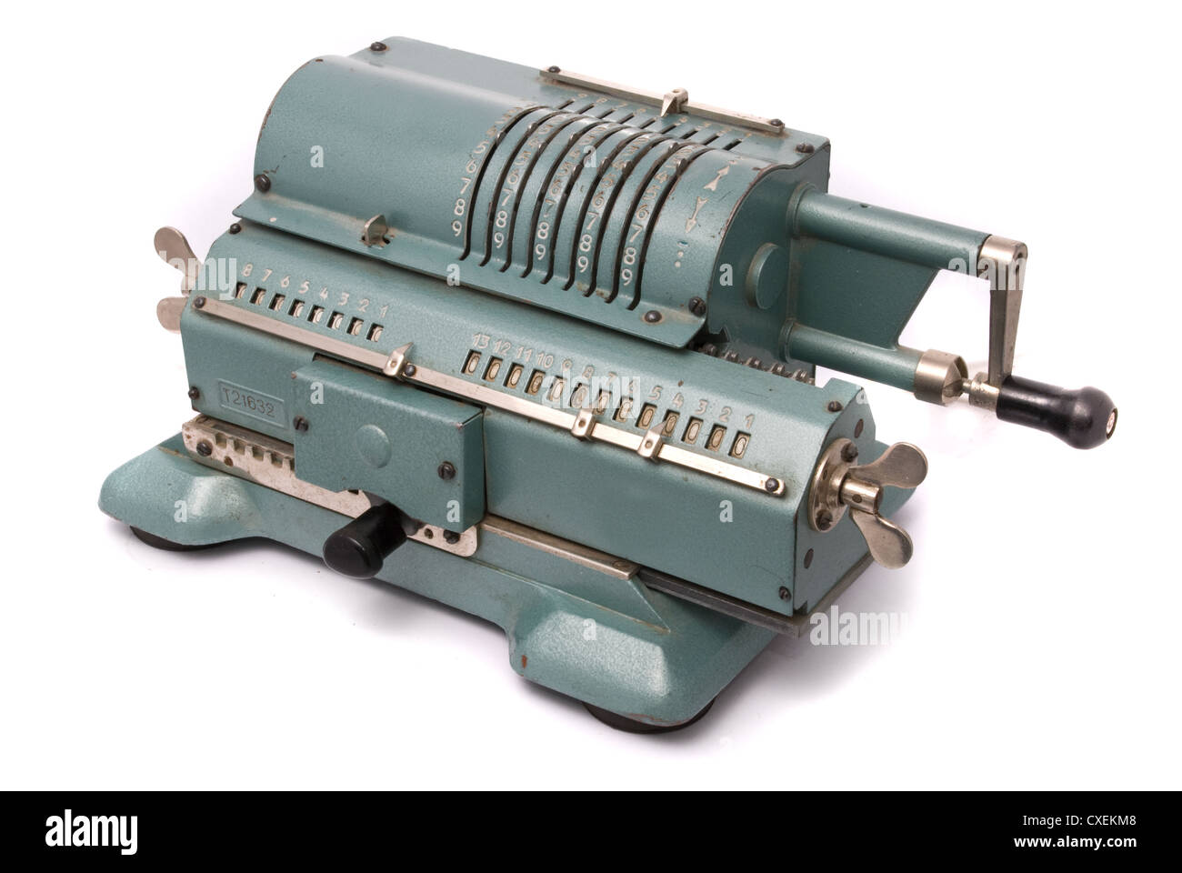 Calculatrice Vintage sur fond blanc Banque D'Images