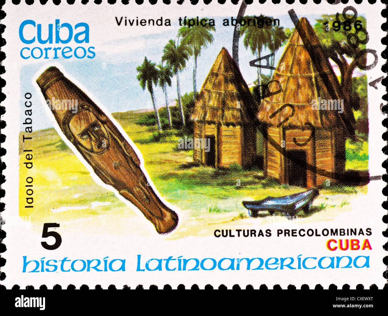 Timbre-poste par exemple montre la culture cubaine Banque D'Images