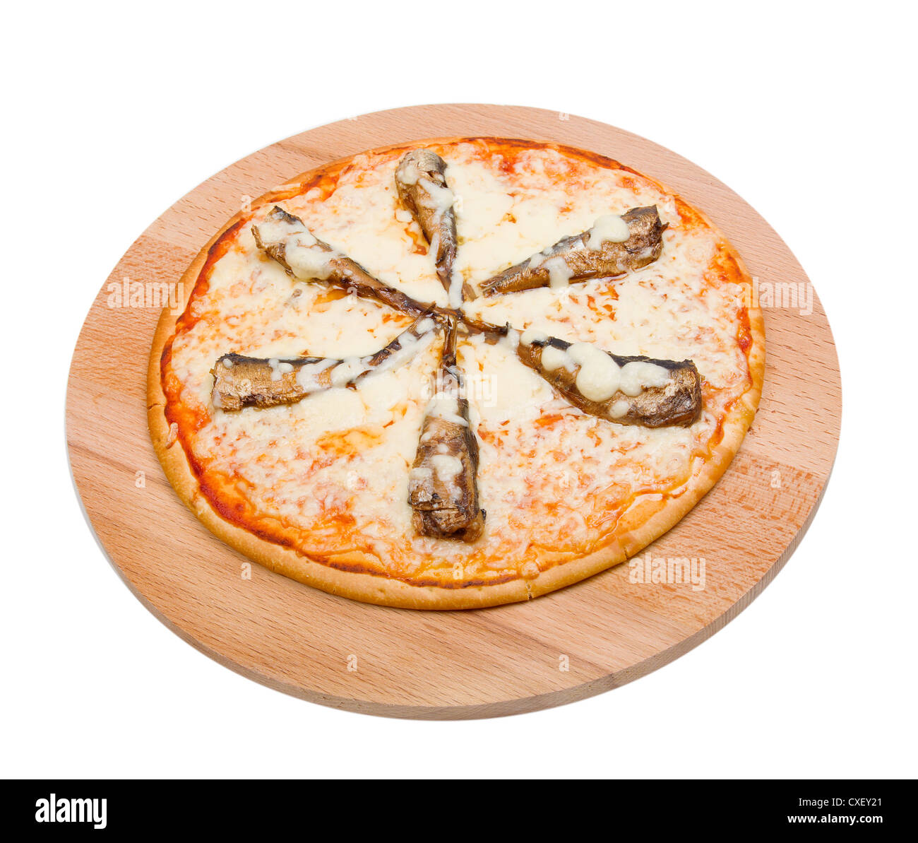 Pizza à la sardine.isolé Banque D'Images