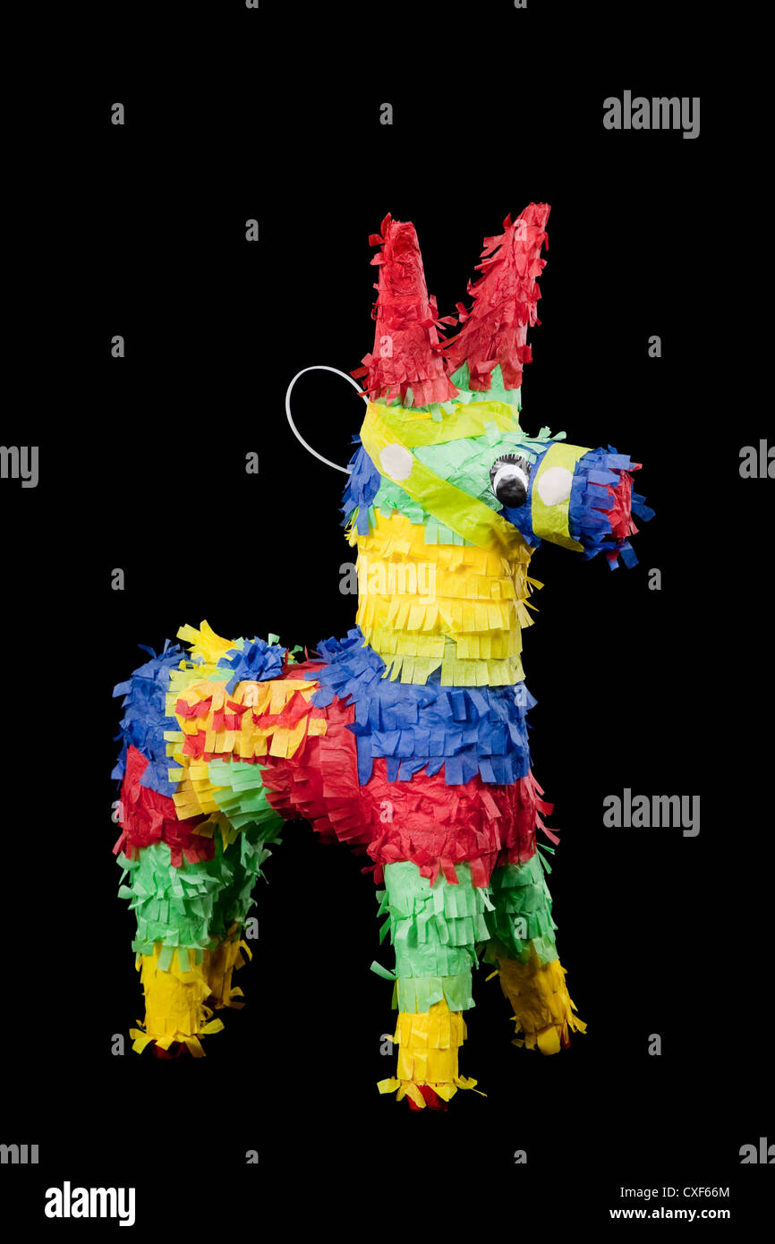 Piñata burro colorés sur fond noir Banque D'Images
