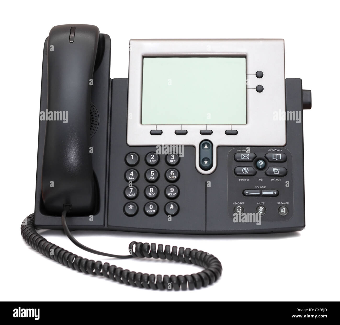 Téléphone IP à deux canaux isolé sur fond blanc Banque D'Images