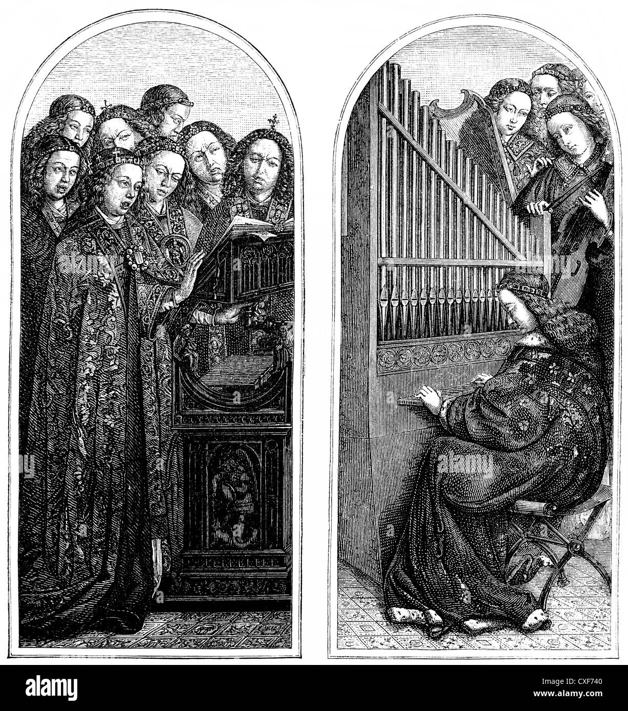 Les anges chanter et faire de la musique, parties de la Gand Retable de la Cathédrale Saint-Bavon par Jan van Eyck, 15e siècle Banque D'Images