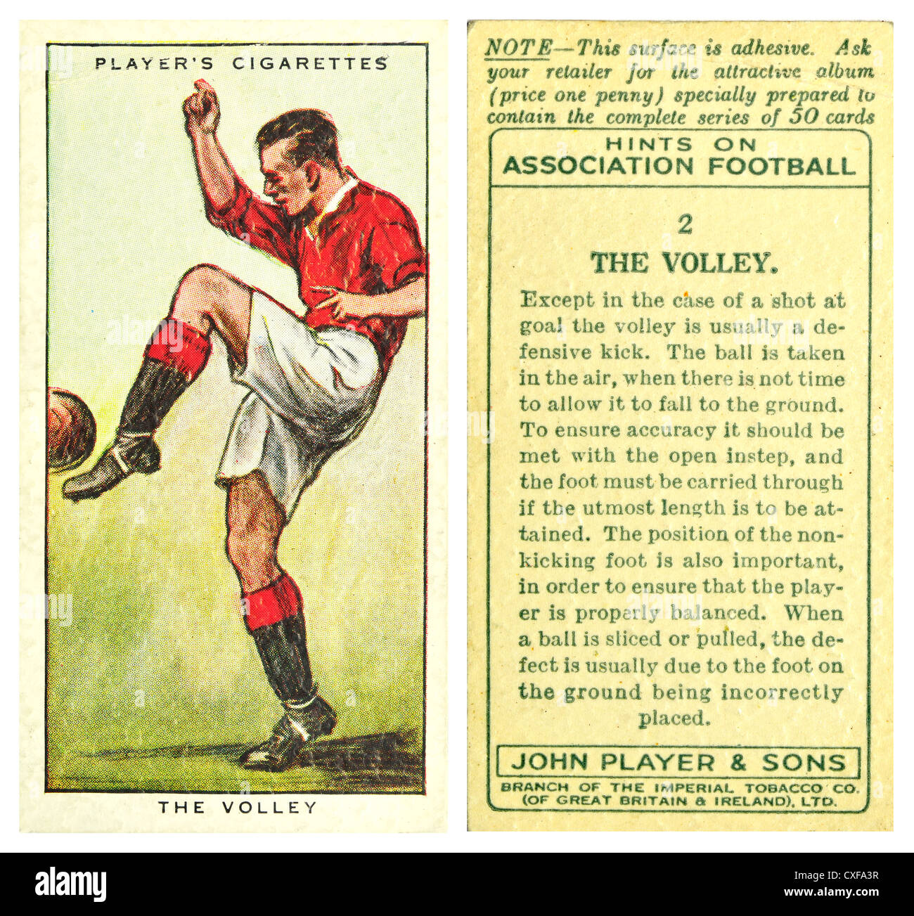 Carte de cigarettes ; conseils sur l'Association "Football" (John Player & Sons, 1934) Le Volley Banque D'Images