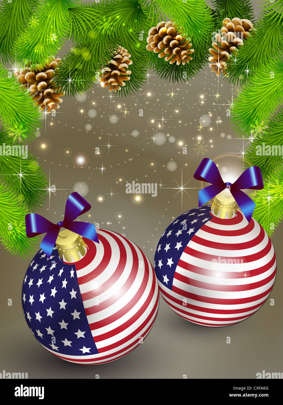 Carte de Noël Décoration de Noël aux Etats-Unis et des pommes de pin Banque D'Images