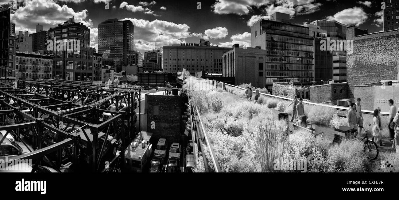 Photo en noir et blanc de la Highline Park à New York City Banque D'Images