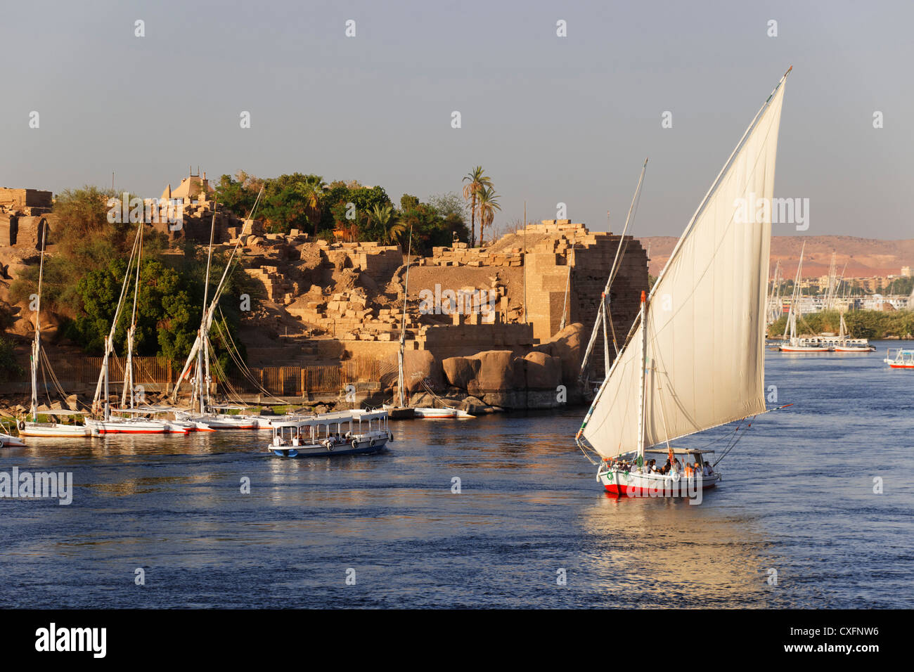 En 1900, l'île Éléphantine avant de Nil, Assouan, Egypte, Afrique du Sud Banque D'Images