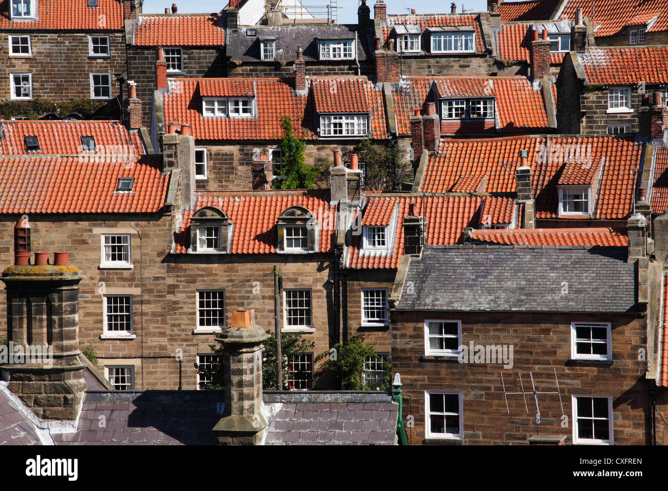 Sol carrelé toits de maisons dans le North Yorkshire, Angleterre, Royaume-Uni Banque D'Images