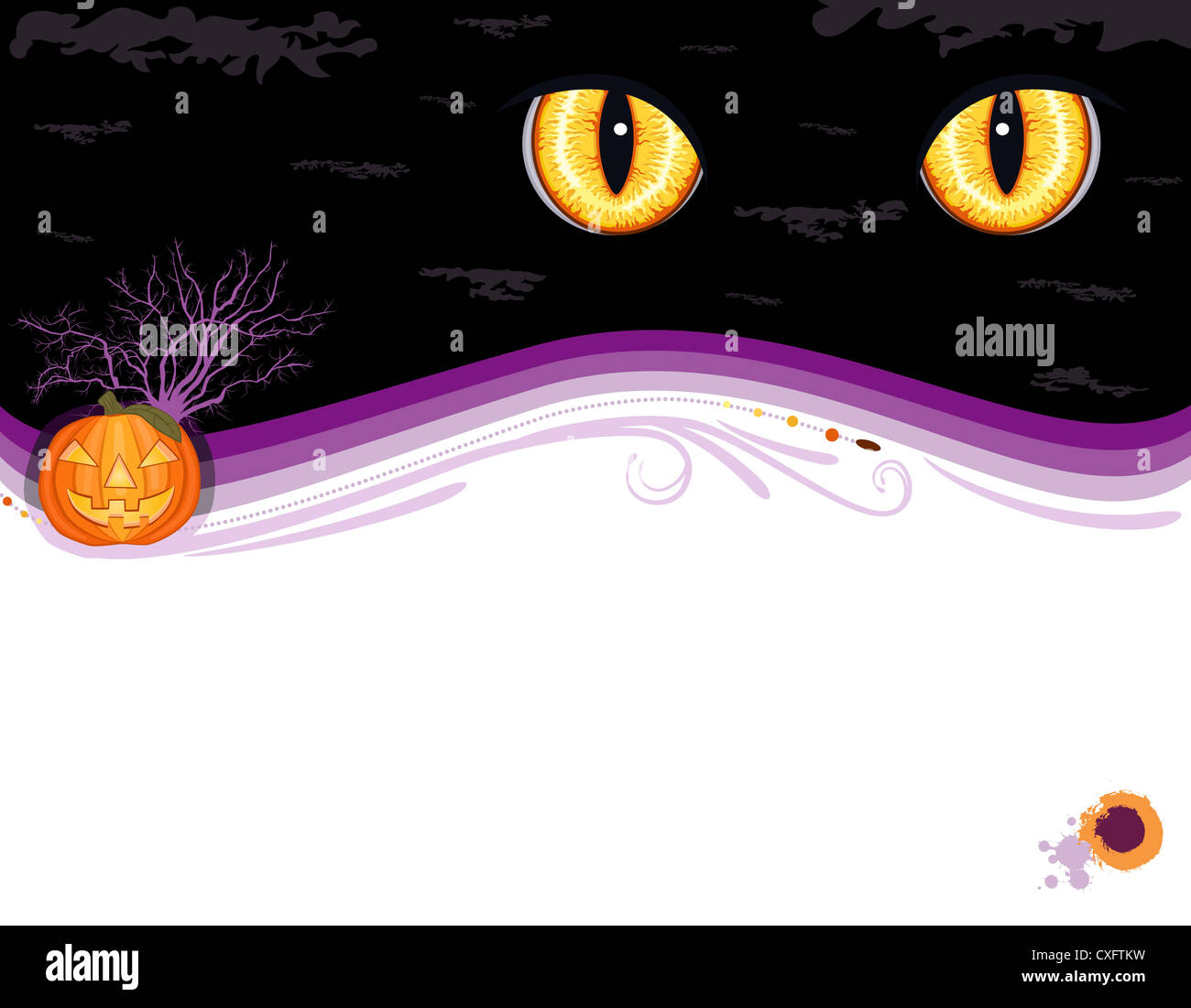 Grunge Halloween carte de souhaits avec mignon citrouille et sortilèges. Banque D'Images