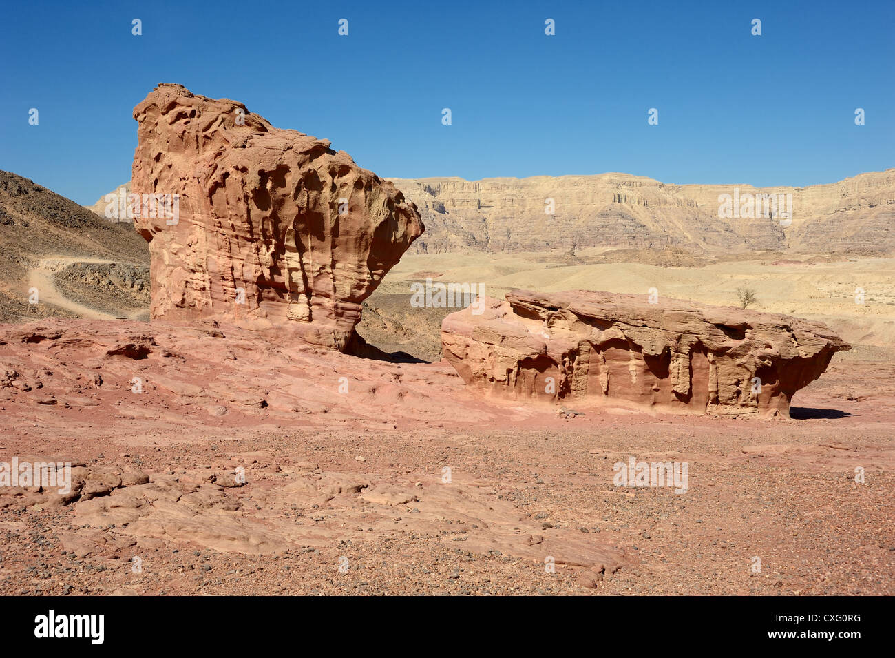 Les paysages et les formations géologiques dans le Timna Park dans le sud d'Israël Banque D'Images