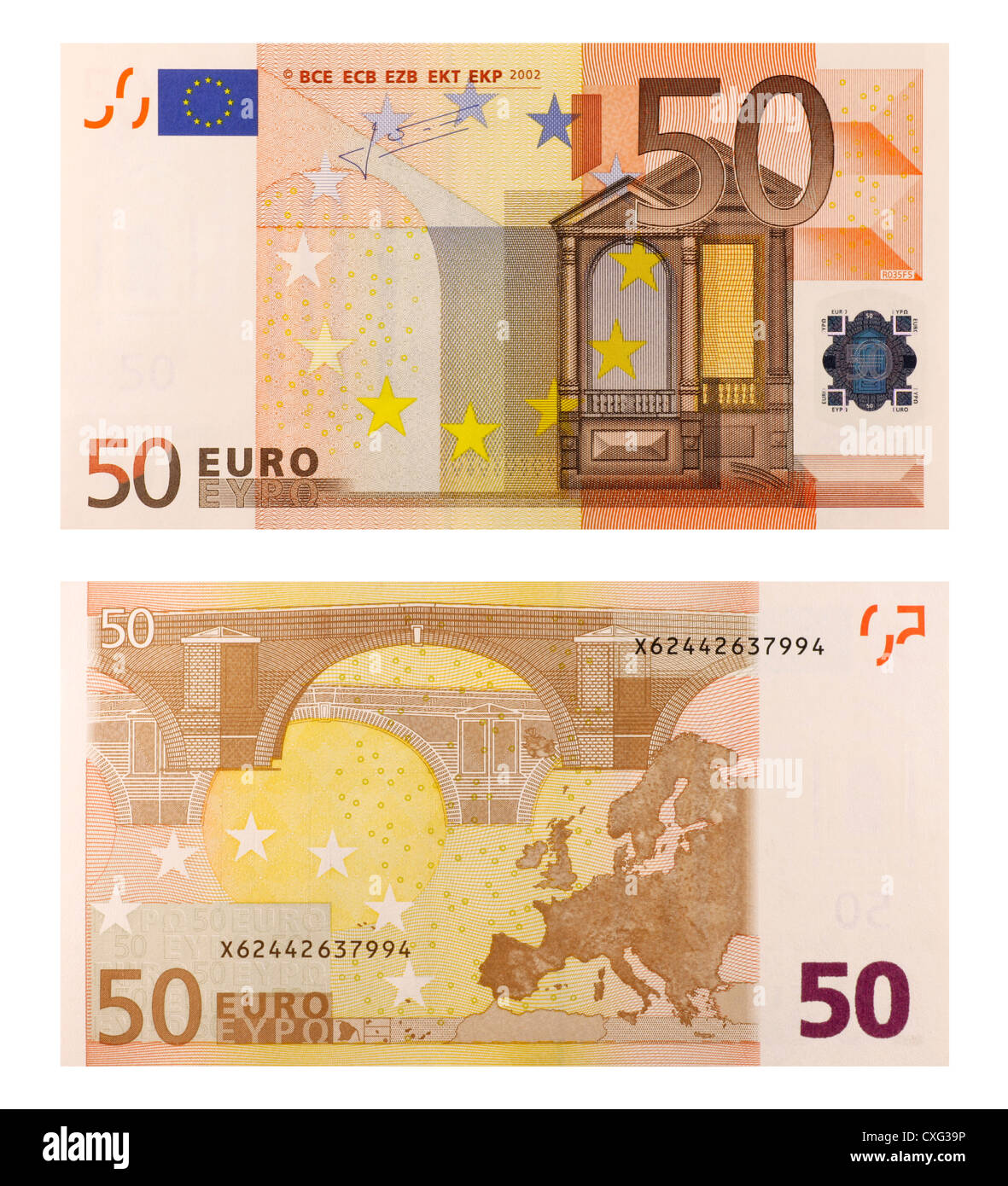Billet 50 Euros 2002 Bce Ecb Ezb Ekt Ekp Euro 50 Banque d'images détourées - Alamy