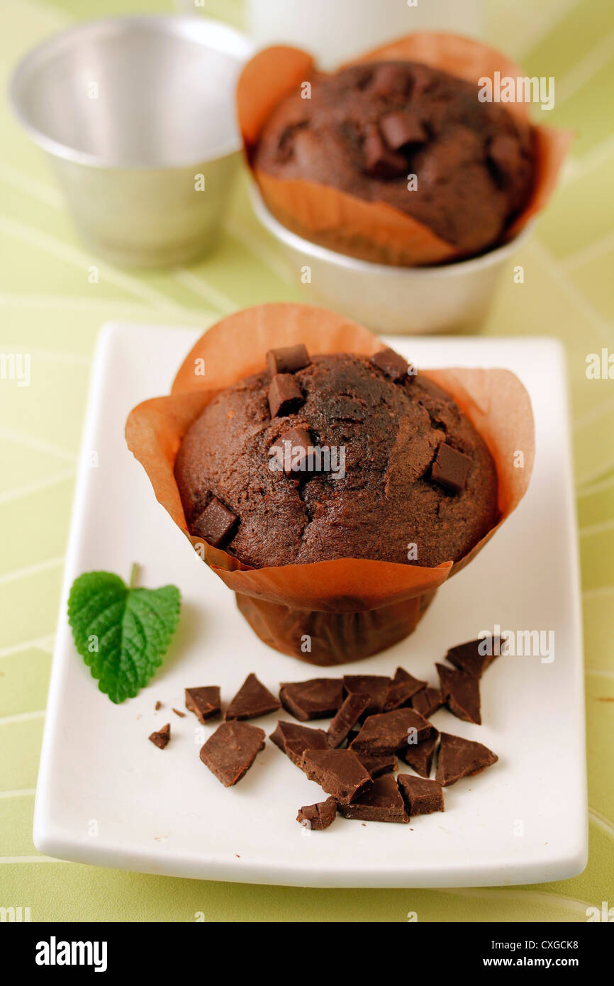 Muffins au chocolat recette disponible. Banque D'Images