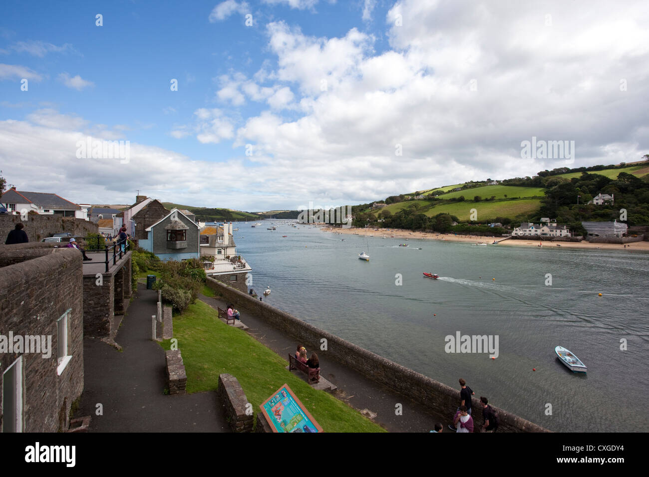 Vue sur l'estuaire de Salcombe et East Portlemouth plages, Salcombe, Devon, Angleterre, Royaume-Uni Banque D'Images