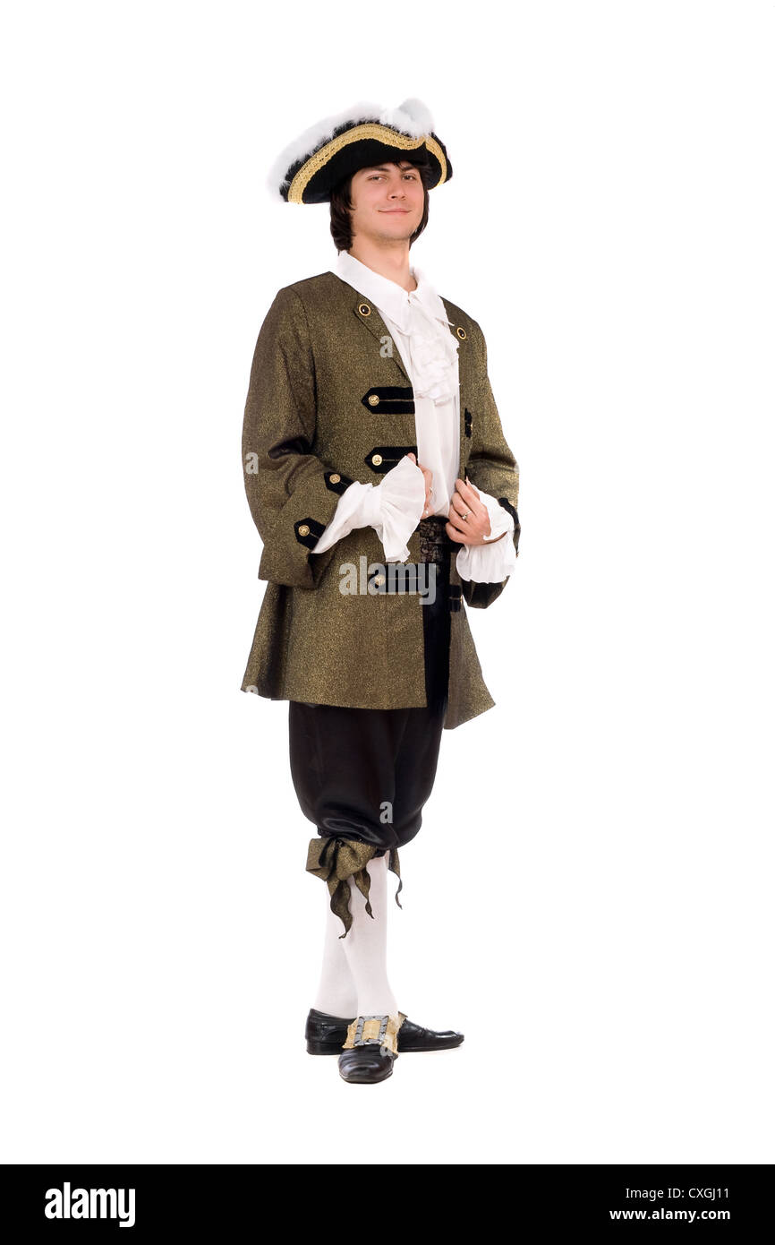 Jeune homme dans un costume historique. Isolé Banque D'Images