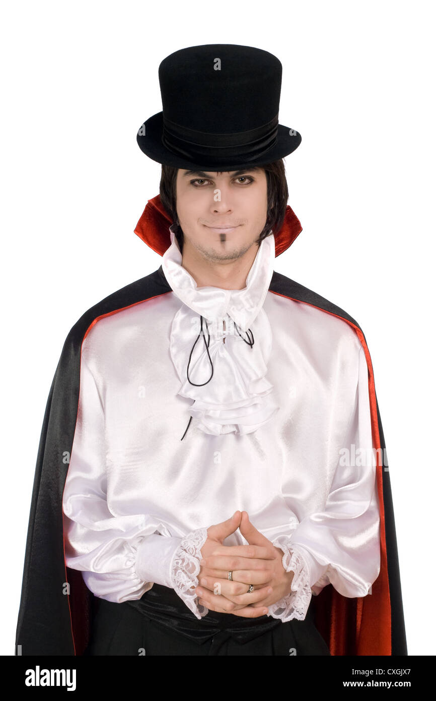Jeune homme en costume du comte Dracula Banque D'Images