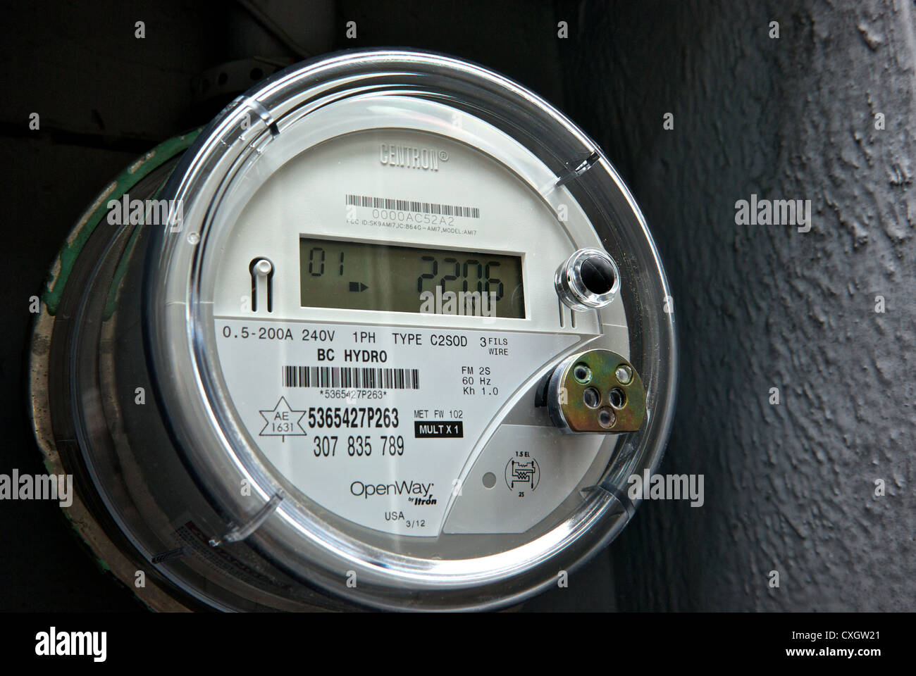 Centron BC Hydro transmission sans fil digital compteur d'électricité des ménages Banque D'Images