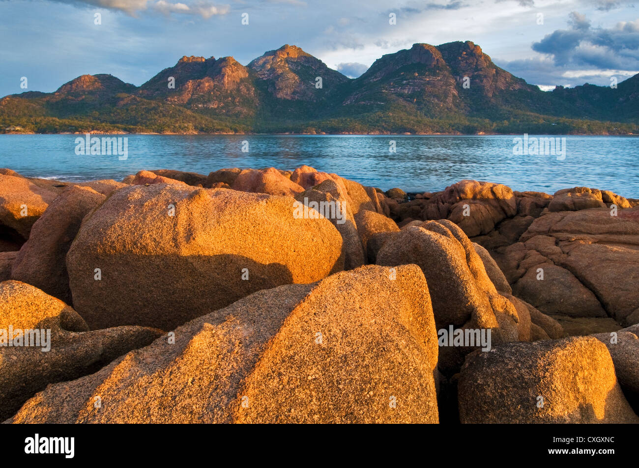 Lumière du soir sur les Hazards dans le parc national de Freycinet. Banque D'Images