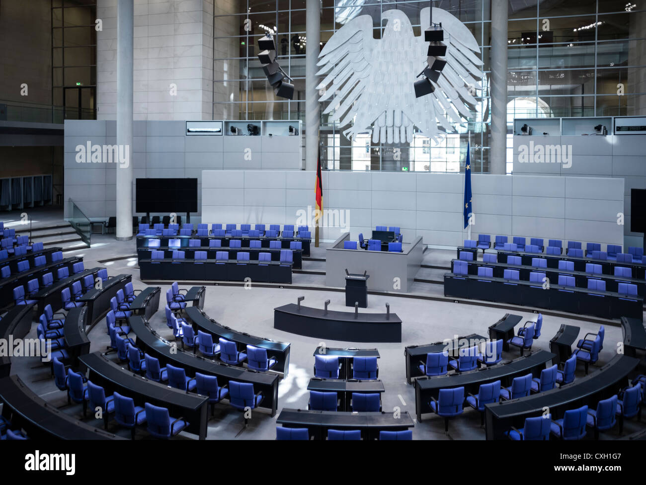 Salle plénière, chambre du parlement allemand au Reichstag, Berlin, Germany, Europe Banque D'Images