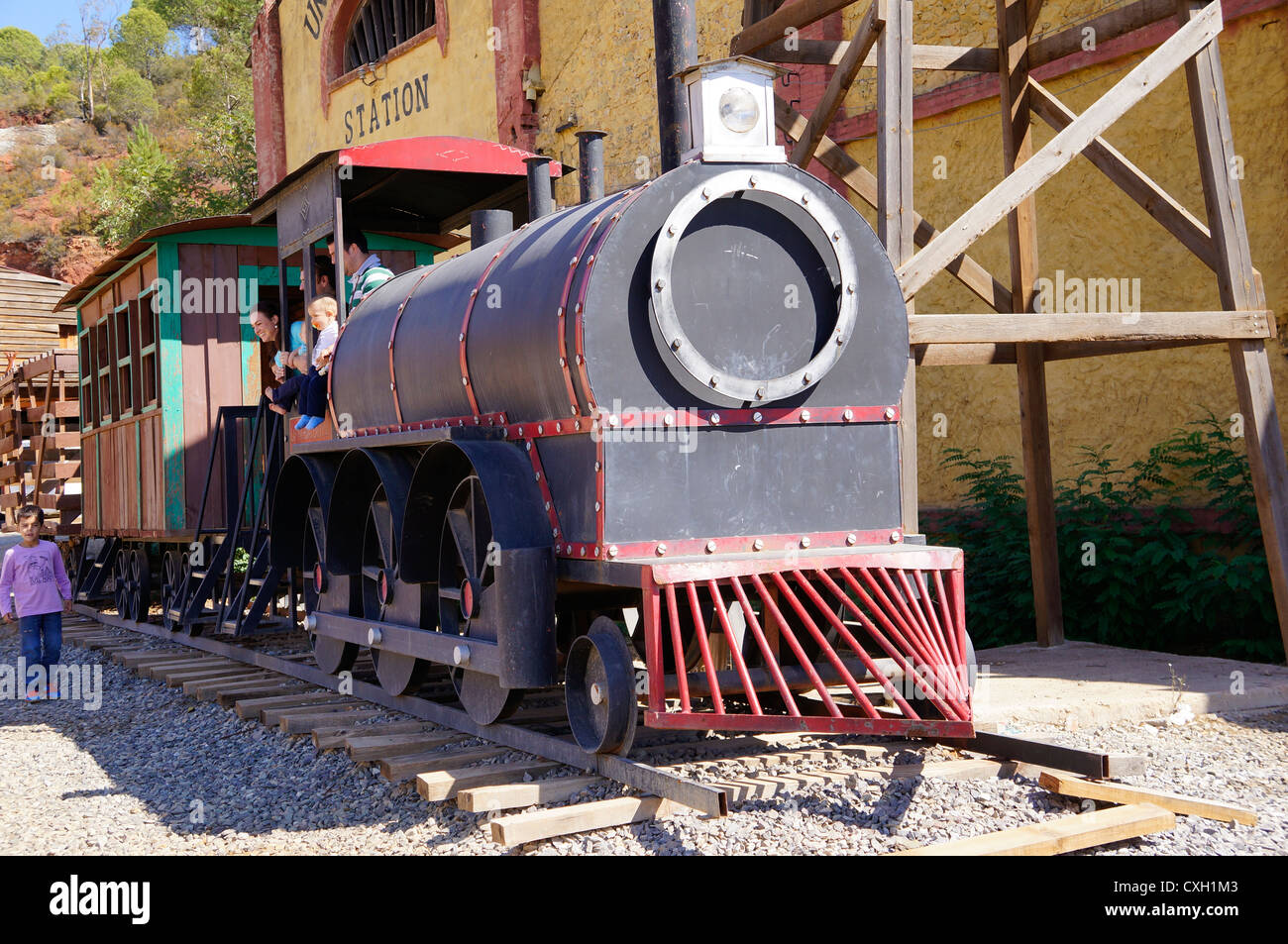 Ville de l'Ouest. Union Pacific gare, vue locomotive, à la Reserva Sevilla El Castillo de las Guardas, Espagne Banque D'Images