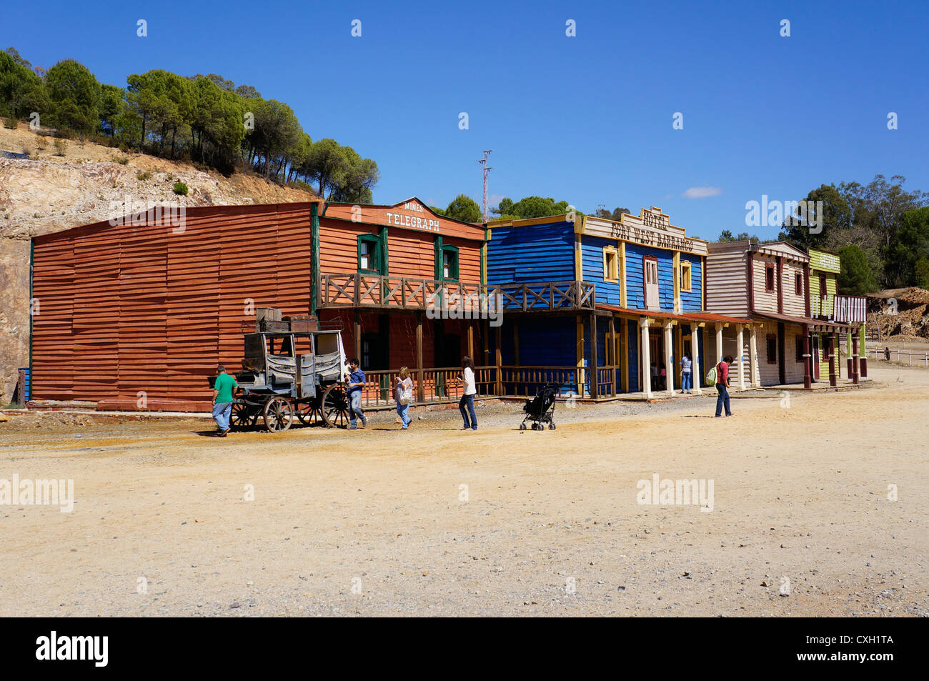 Vintage old west Ville de l'Ouest, à la Reserva Sevilla El Castillo de las Guardas, Espagne Banque D'Images