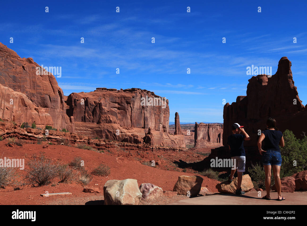 Tours et palais de Park Avenue à Arches national park, Moab, Utah, États-Unis Banque D'Images