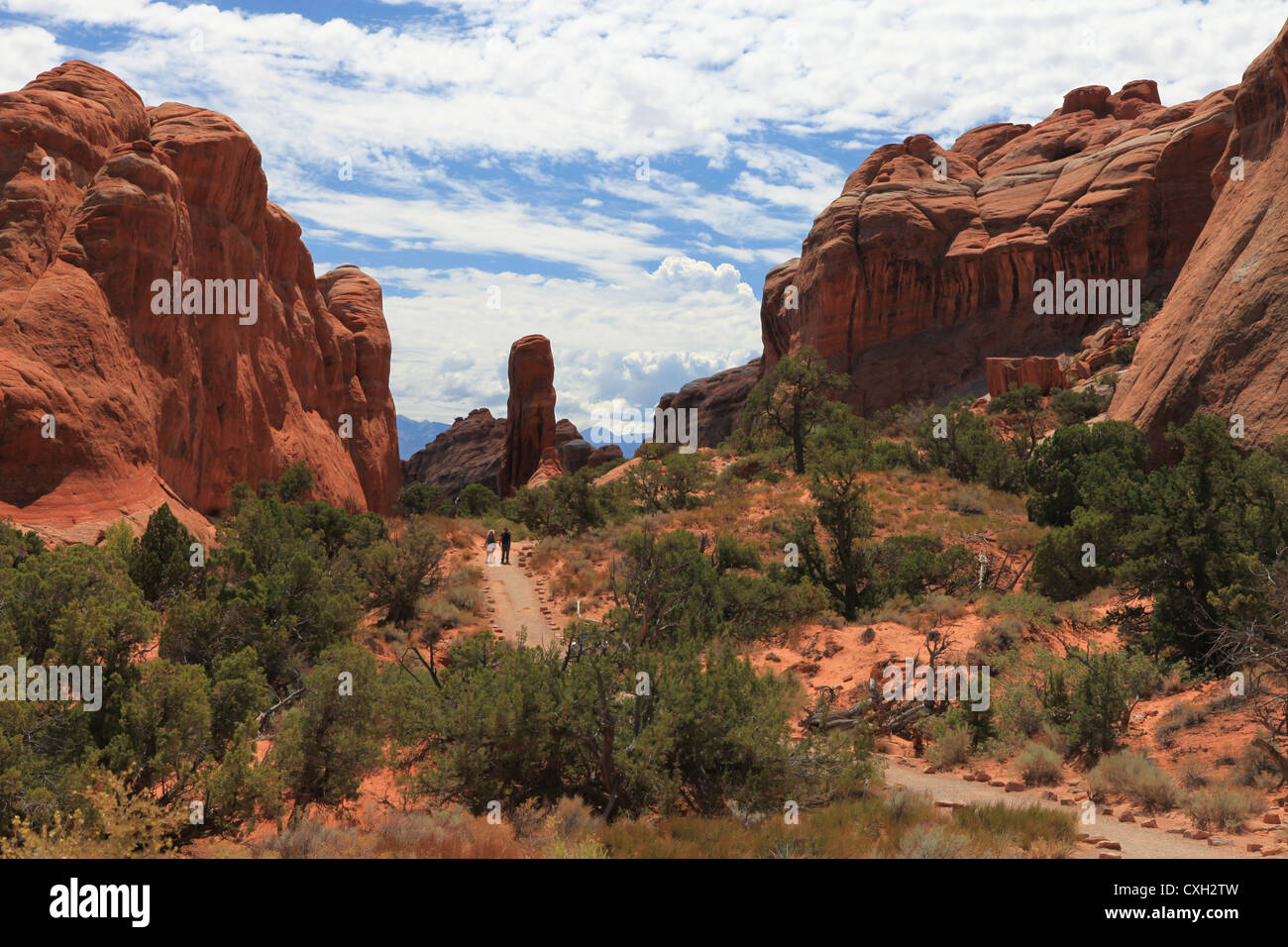 Randonnée en été dans la chaleur des Diables garden trail dans Arches national park, Utah, États-Unis Banque D'Images