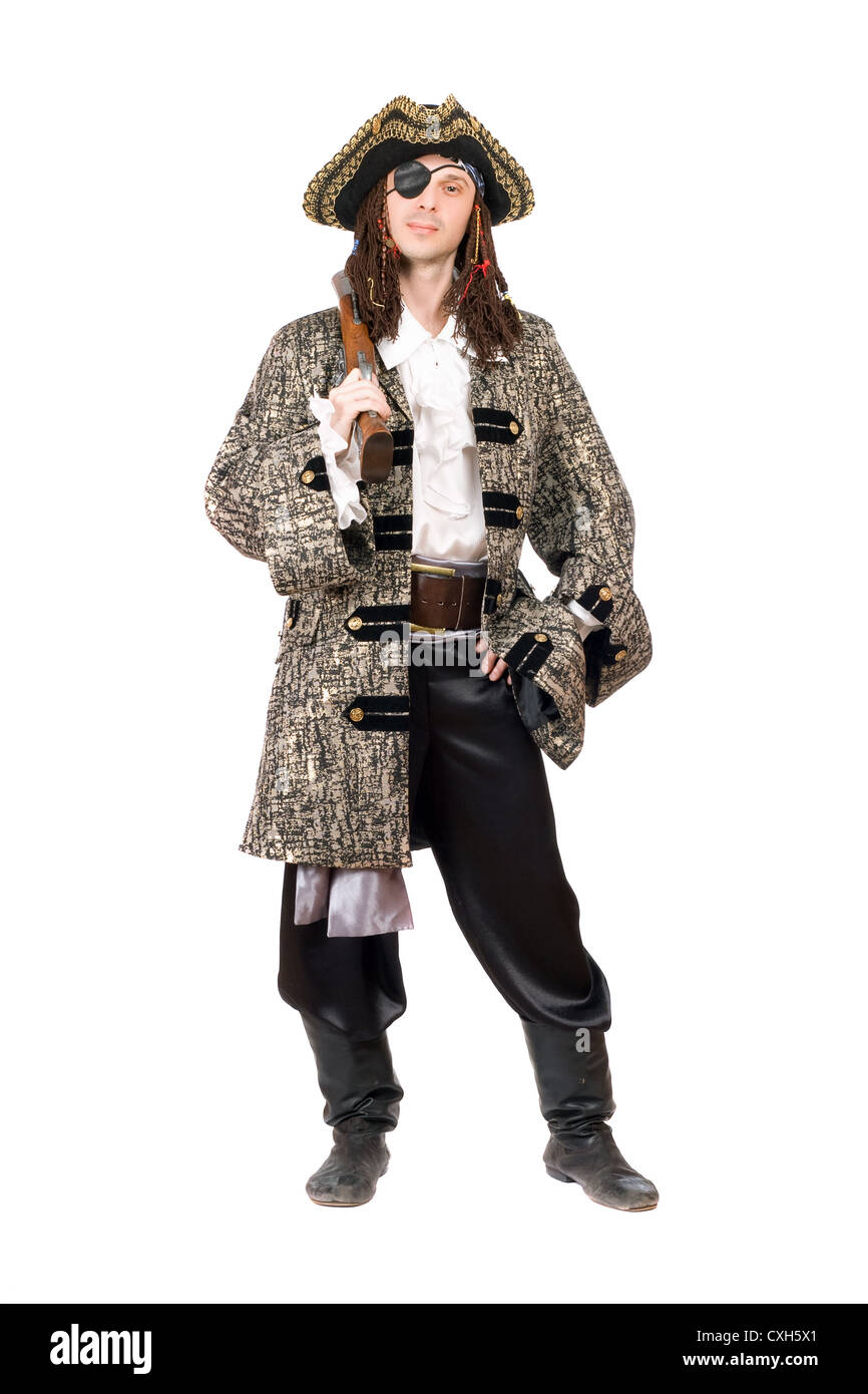L'homme habillé en pirate. Isolé Banque D'Images