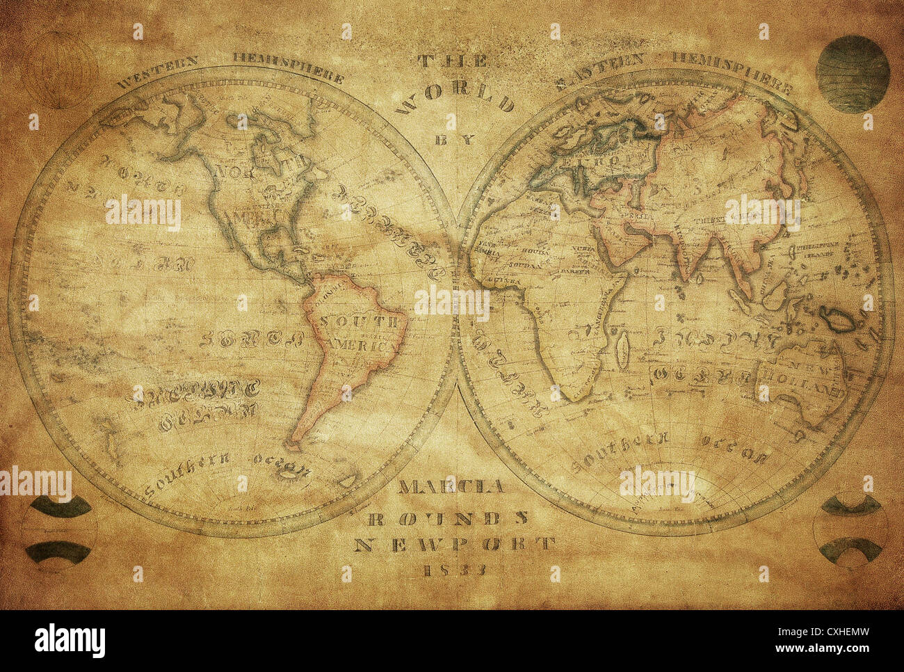 Vintage carte du monde 1833 Banque D'Images