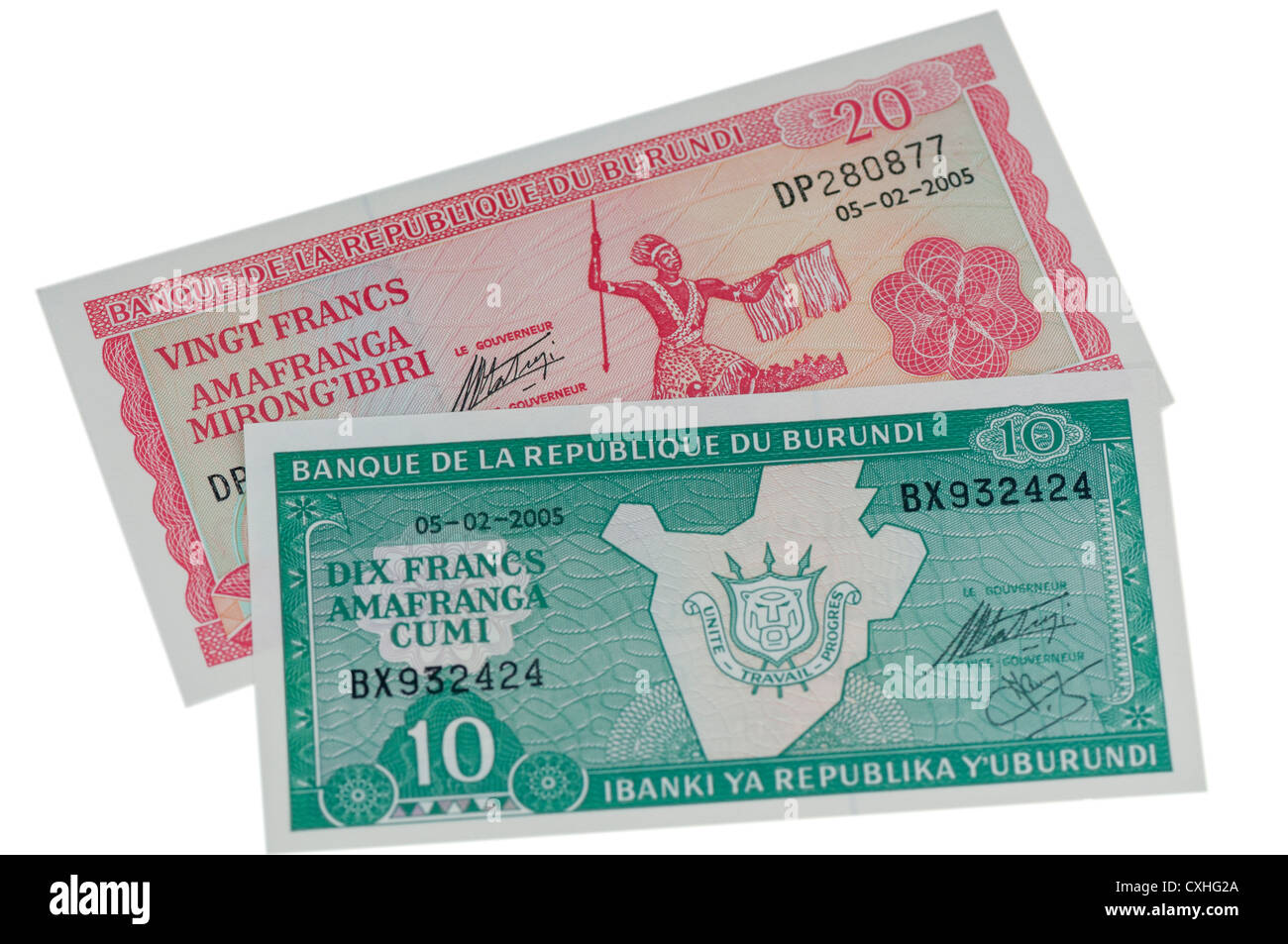 10 burundais et 20 billets en Franc Banque D'Images
